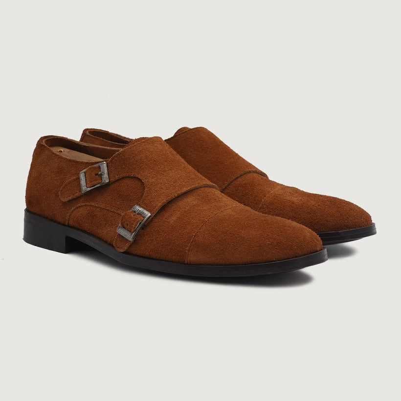 Boston Double Monk Strap Коричнева Suede Leather Shoes чоловіча