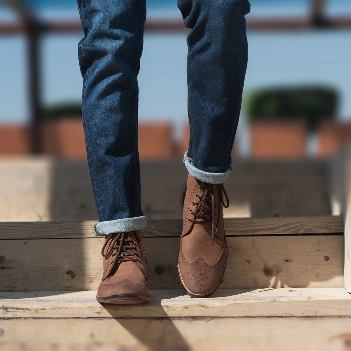 Tailored Rib Cuffs & Hem Craftsmanship Construction Detail on Duster Brogues Derby Oil Pull-up Коричневий Шкіряні черевики для Чоловіків