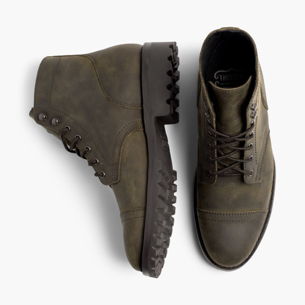 Captain StormKing® Dark Olive Matte Шкіряні черевики для Чоловіків - Посилений задник та точна подвійна строчка