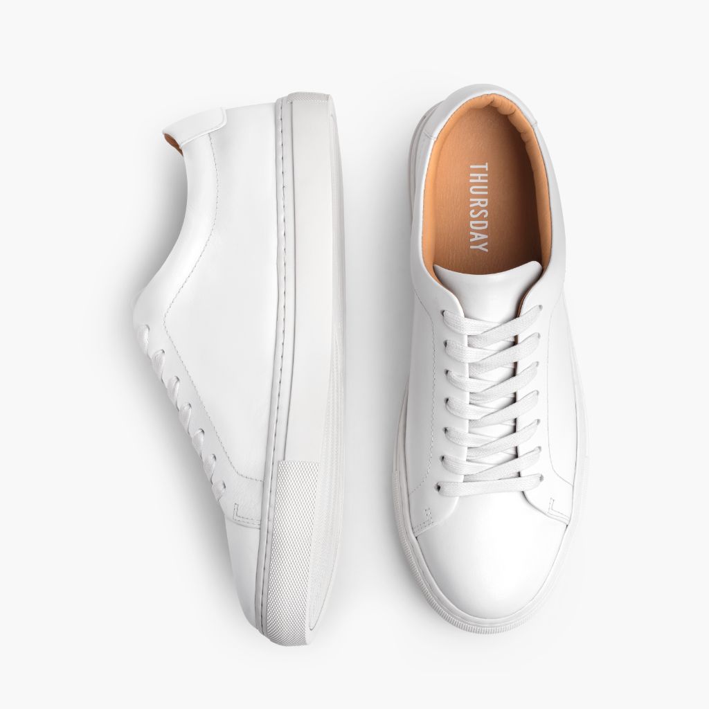 Encore White Leather Sneakers - Посилений задник та точна подвійна строчка