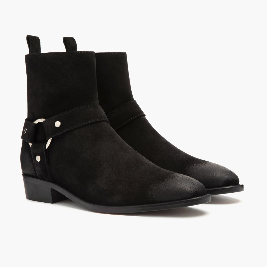 Harness Чорний Suede Шкіряні черевики для Чоловіків in Black Goatskin Suede - Вигляд збоку | Купити в офіційному онлайн-магазині