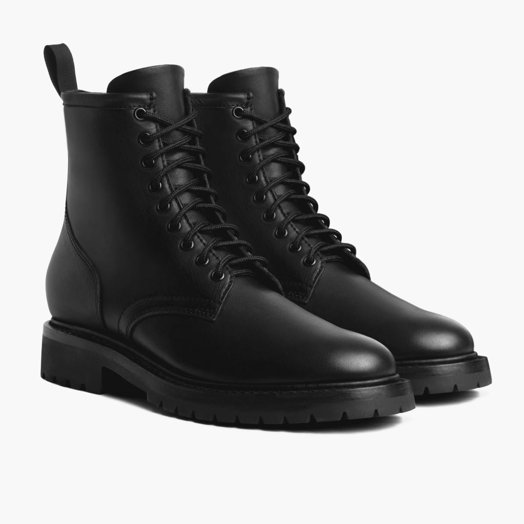 Stomper Чорний (No Zipper) Шкіряні черевики для Чоловіків For Men - Посилений задник та точна подвійна строчка