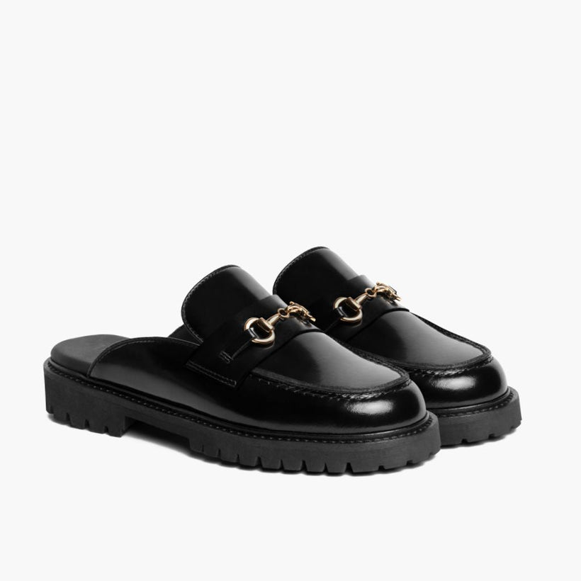 Penny Mule Чорна & Gold Leather Loafers жіноча