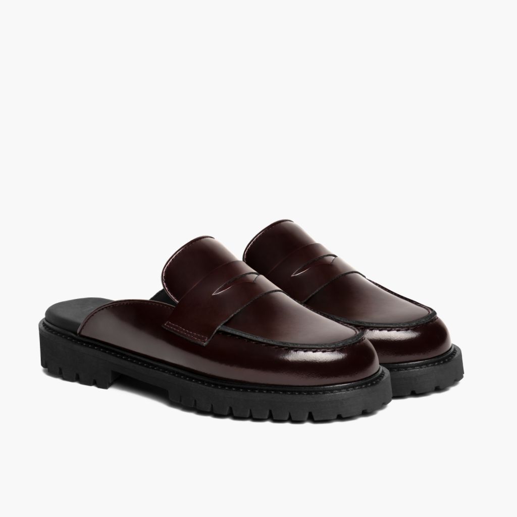 Penny Mule Бургунді Шкіряні черевики для Жінок in Burgundy Full-Grain Leather - Вигляд збоку | Купити в офіційному онлайн-магазині