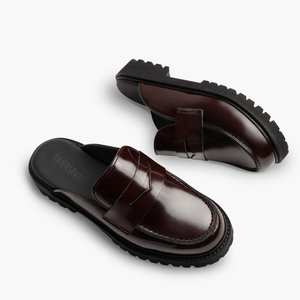 High-Traction Rubber Outsole & Lug Tread Pattern on Penny Mule Бургунді Шкіряні черевики для Жінок