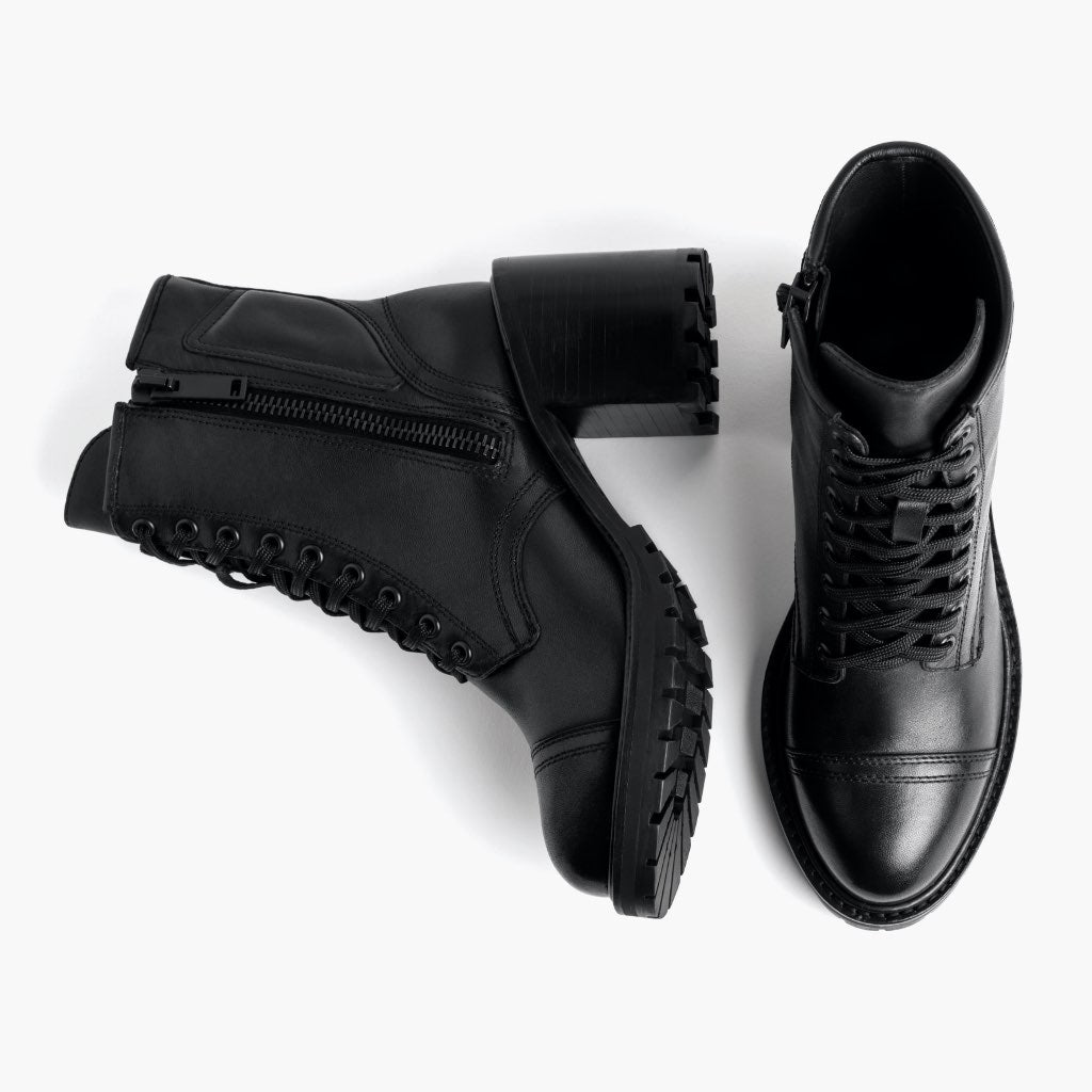High-Traction Rubber Outsole & Lug Tread Pattern on Rebel Чорний Шкіряні черевики для Жінок