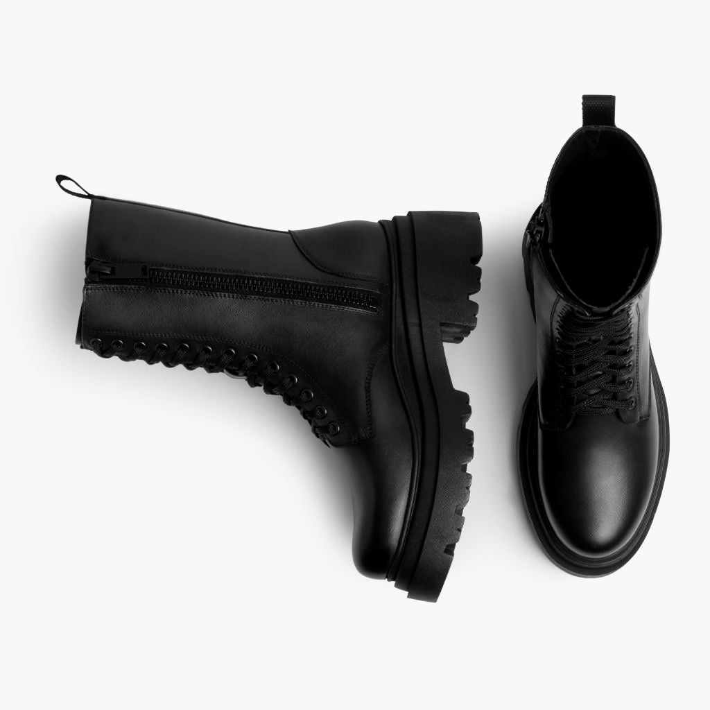High-Traction Rubber Outsole & Lug Tread Pattern on Fatale Чорний Шкіряні черевики для Жінок