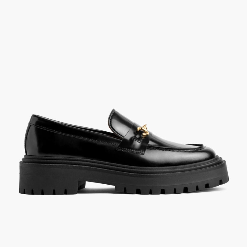 Penny Platform Чорна & Gold Leather Loafers жіноча