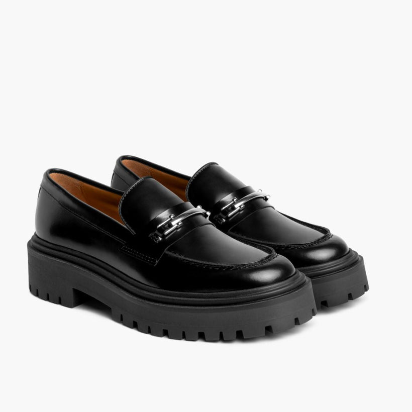 Penny Platform Чорна & Silver Leather Loafers жіноча