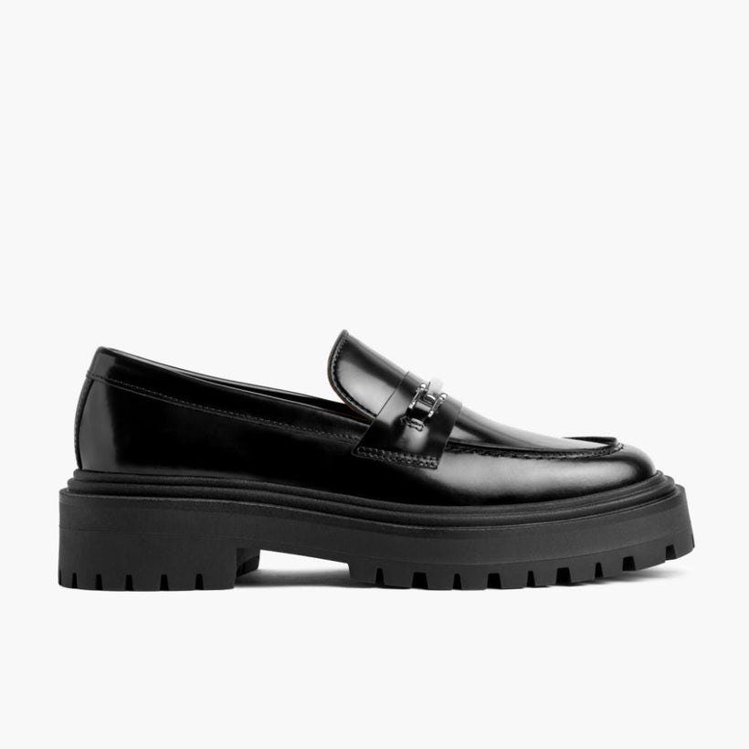 Penny Platform Чорна & Silver Leather Loafers жіноча