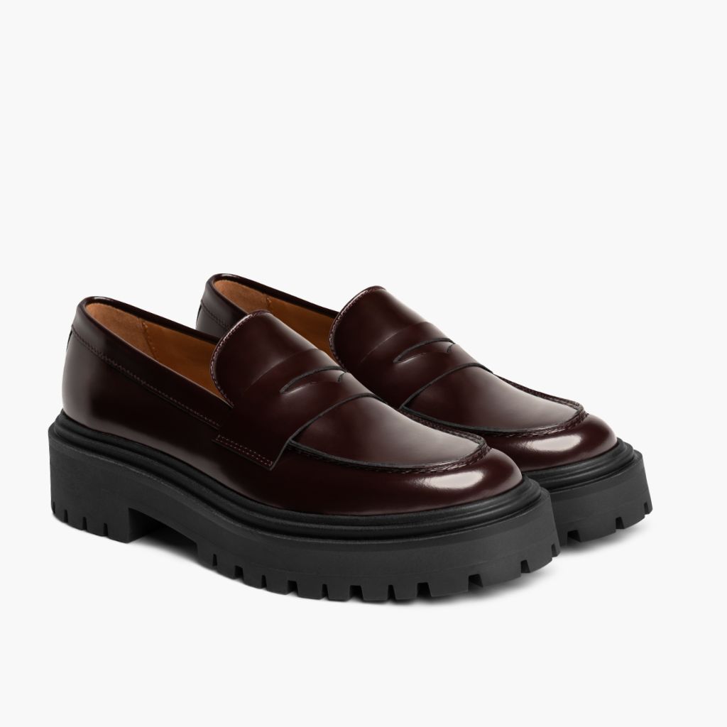 Penny Platform Бургунді Шкіряні черевики для Жінок in Burgundy Full-Grain Leather - Вигляд збоку | Купити в офіційному онлайн-магазині