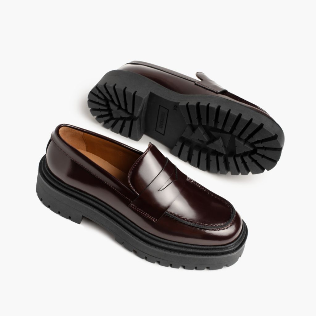 High-Traction Rubber Outsole & Lug Tread Pattern on Penny Platform Бургунді Шкіряні черевики для Жінок