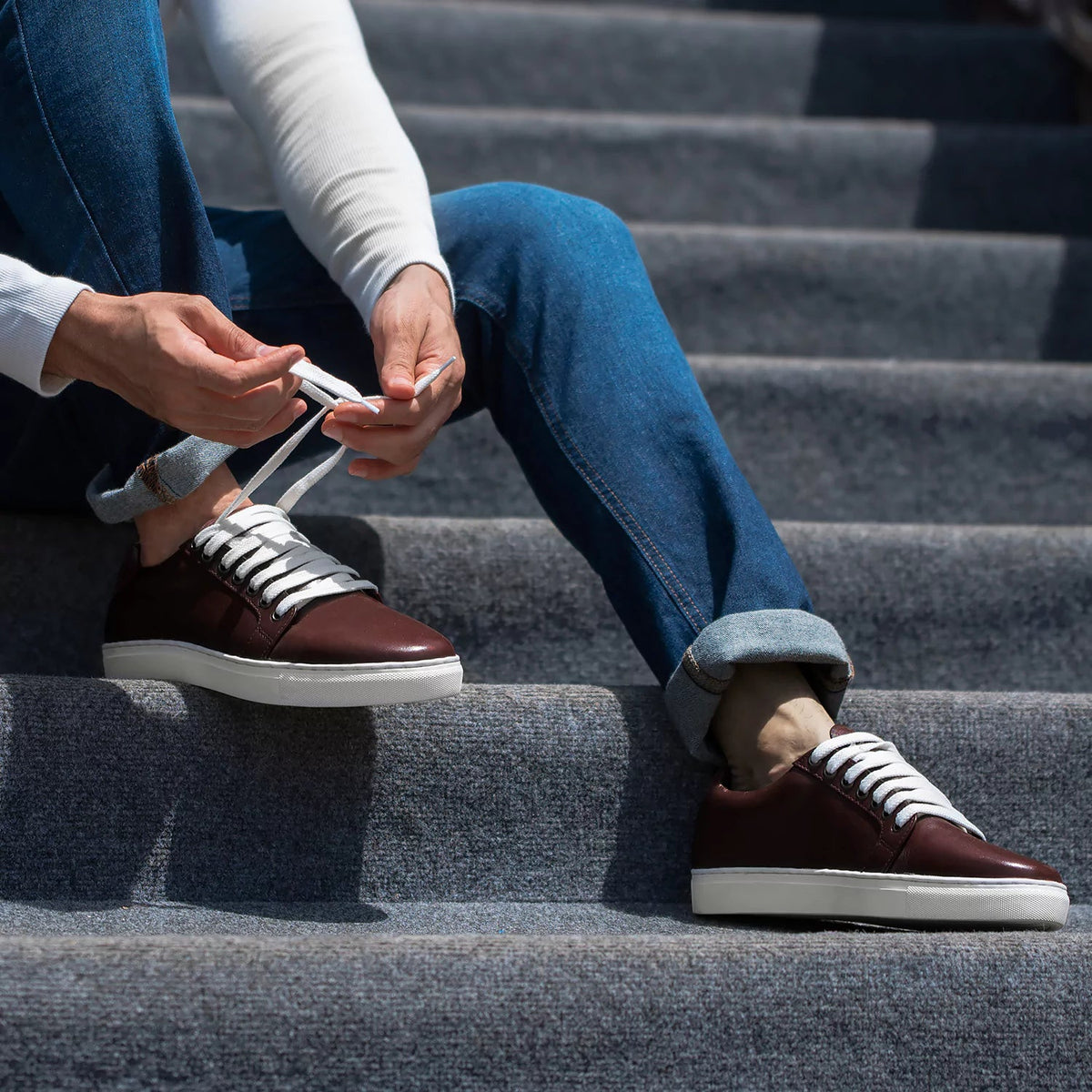 High-Traction Rubber Outsole & Lug Tread Pattern on Murphy Low Top Бордовий Шкіряні кеди для Чоловіків