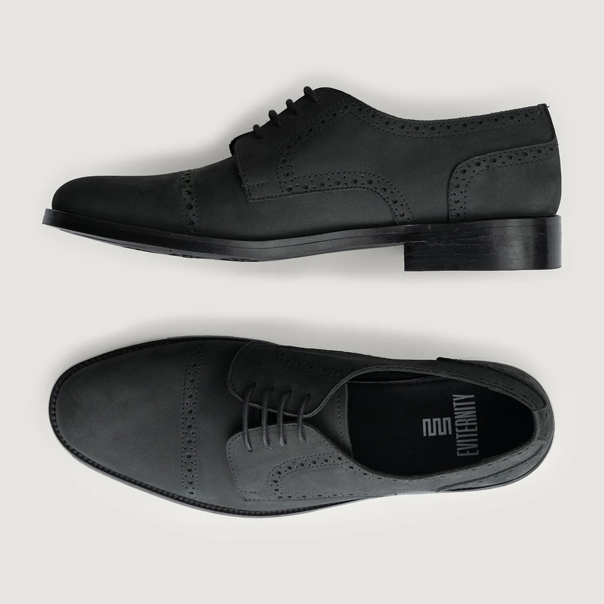 Dirk Brogues Derby Matte Black Nubuck Leather Shoes StudGuard For Men - Посилений задник та точна подвійна строчка