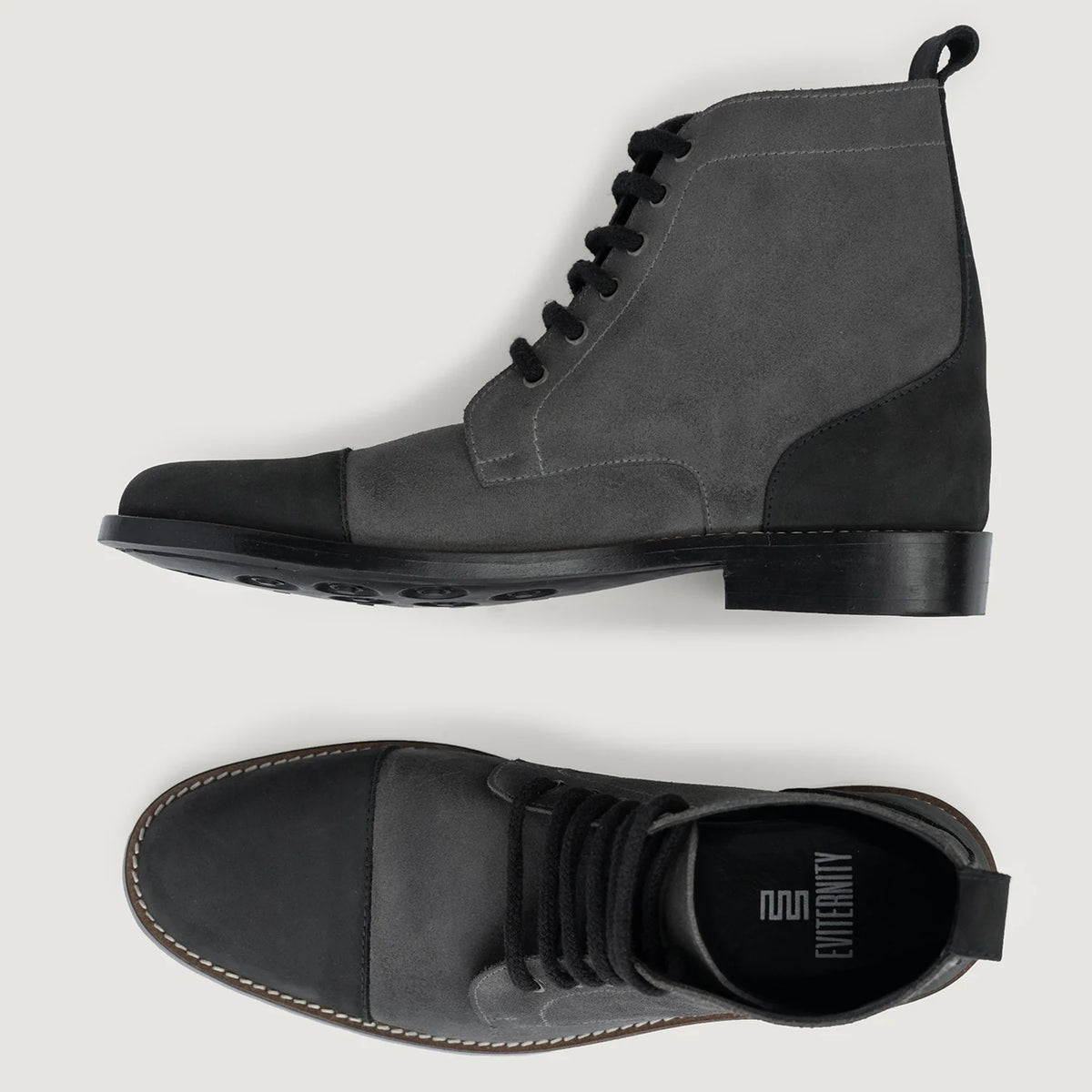 Knight Derby Grey & Чорний Шкіряні черевики - StudGuard для Чоловіків - Посилений задник та точна подвійна строчка