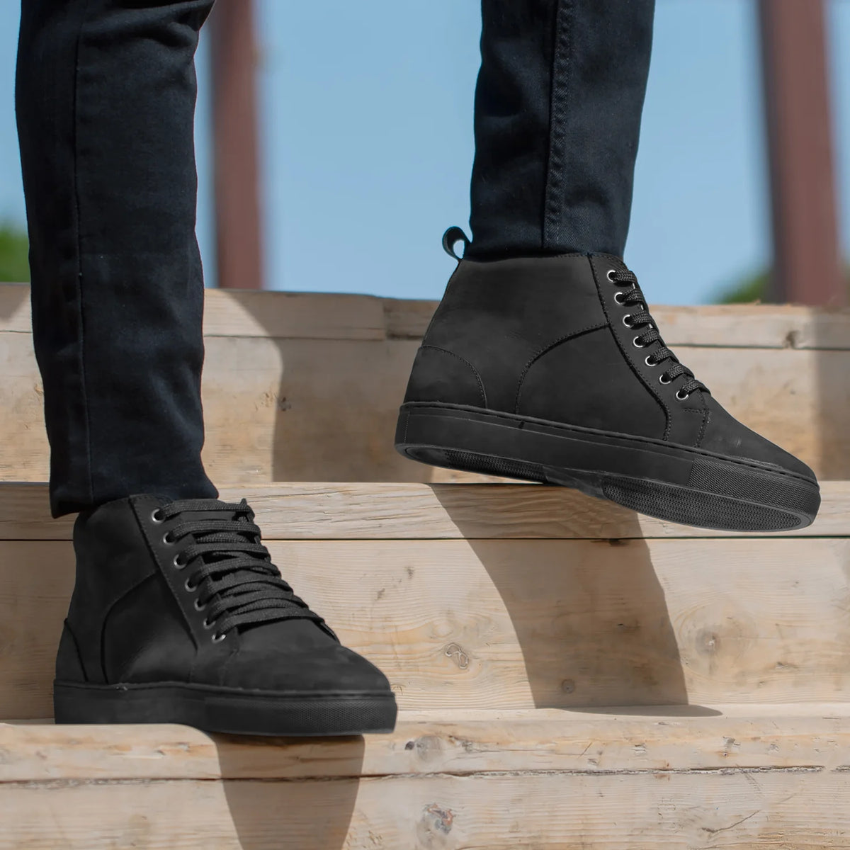Marty High Top Чорний Nubuck Шкіряні кеди для Чоловіків - Посилений задник та точна подвійна строчка