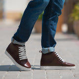Marty High Top Maroon Leather Sneakers - Reinforced Heel Counter & Precision Double-Row Stitching Detail