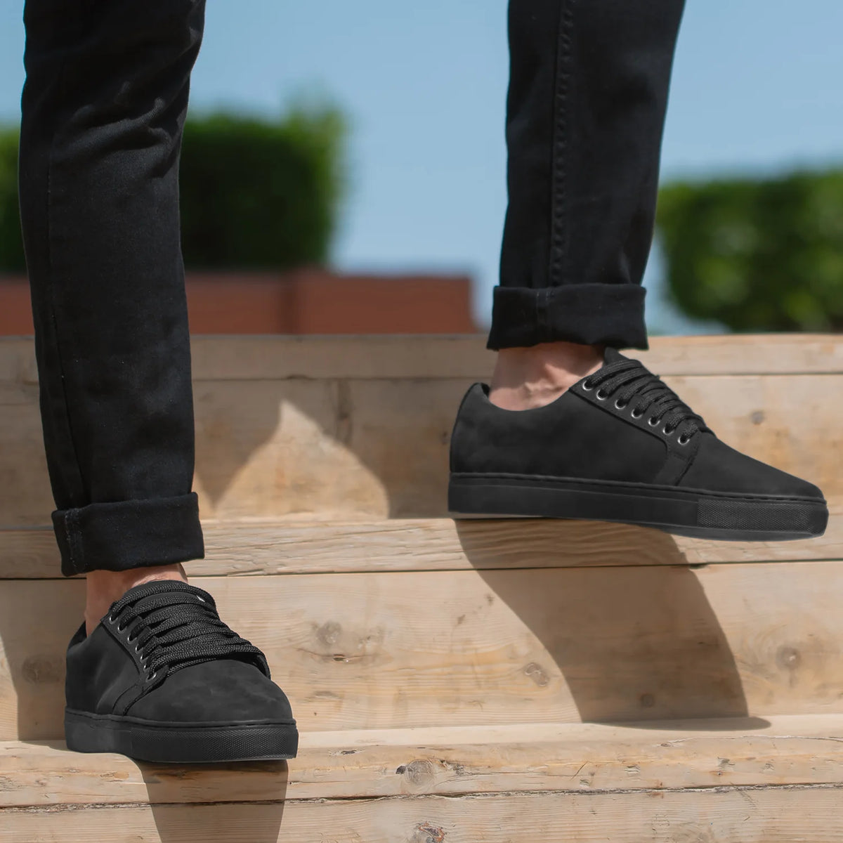 Murphy Low Top Чорний Nubuck Шкіряні кеди для Чоловіків - Посилений задник та точна подвійна строчка