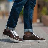 Maroon Full-Grain leather Sneakers - Goodyear Welt Construction & Front Toe Box Detail