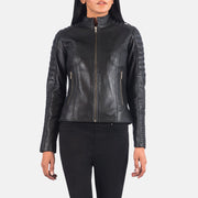 
Black Sheepskin Leather Biker Jacket - Вигляд ззаду з ідеальною посадкою по плечах та рівним подолом