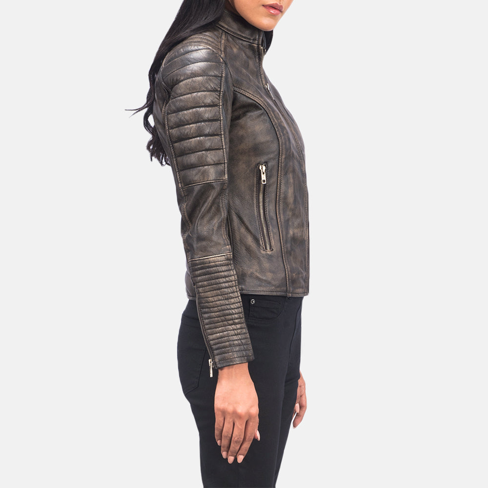 
Distressed Brown Goatskin Leather Biker Jacket - Вигляд ззаду з ідеальною посадкою по плечах та рівним подолом