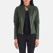 
Adalyn Стьобаний Оливковий Шкіряна косуха для Жінок in Green Sheepskin Leather - Вигляд спереду та приталений силует | Купити в офіційному онлайн-магазині