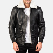 
Airin G-1 Black & White Leather Bomber Jacket in Black Sheepskin Leather - Вигляд спереду та приталений силует | Купити в офіційному онлайн-магазині