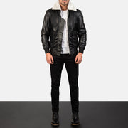 
Airin G-1 Black & White Leather Bomber Jacket - Вигляд збоку з ергономічним кроєм рукава