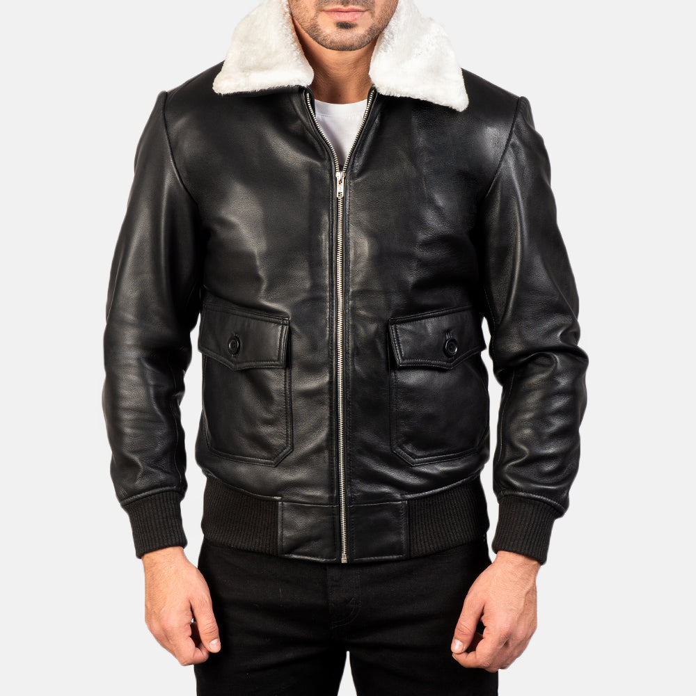 
Крупний план деталей of Shirt with Removable Fur & Zipper Hardware on Airin G-1 Black & White Leather Bomber Jacket
