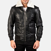 
Крупний план деталей of Shirt with Removable Fur & Zipper Hardware on Airin G-1 Black & White Leather Bomber Jacket