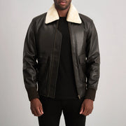 
Airin G-1 Коричневий & Cream Шкіряний бомбер для Чоловіків in Brown Sheepskin Leather - Вигляд спереду та приталений силует | Купити в офіційному онлайн-магазині
