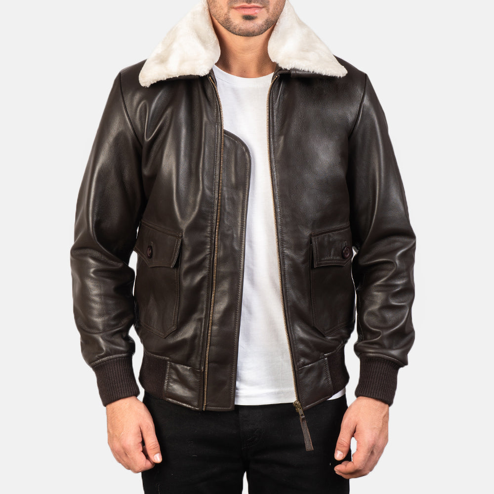 
Airin G-1 Коричневий Шкіряний бомбер для Чоловіків in Brown Sheepskin Leather - Вигляд спереду та приталений силует | Купити в офіційному онлайн-магазині