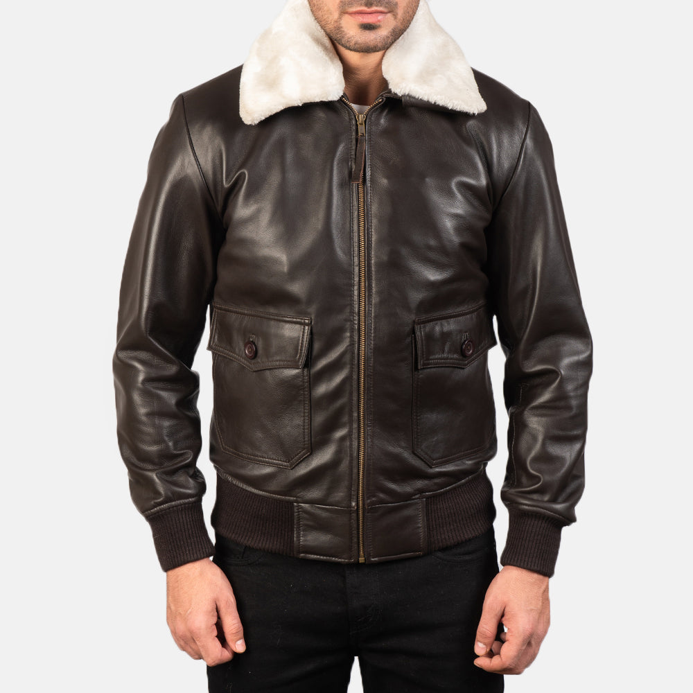 
Крупний план деталей of Shirt with Removable Fur & Zipper Hardware on Airin G-1 Коричневий Шкіряний бомбер для Чоловіків