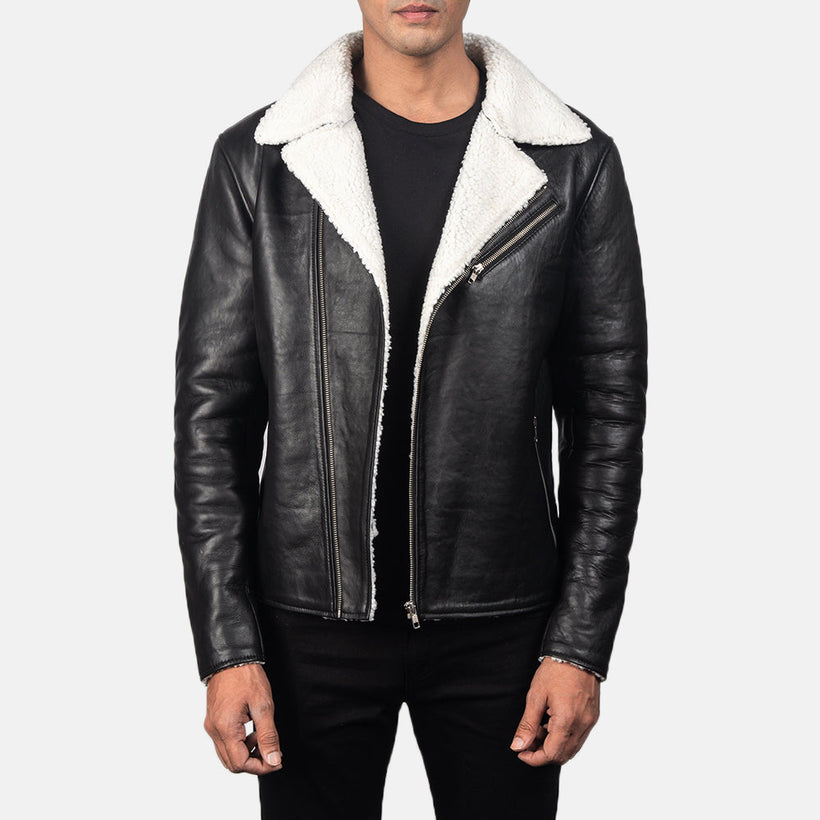 Alberto White Shearling Чорна Шкіряна куртка чоловіча
