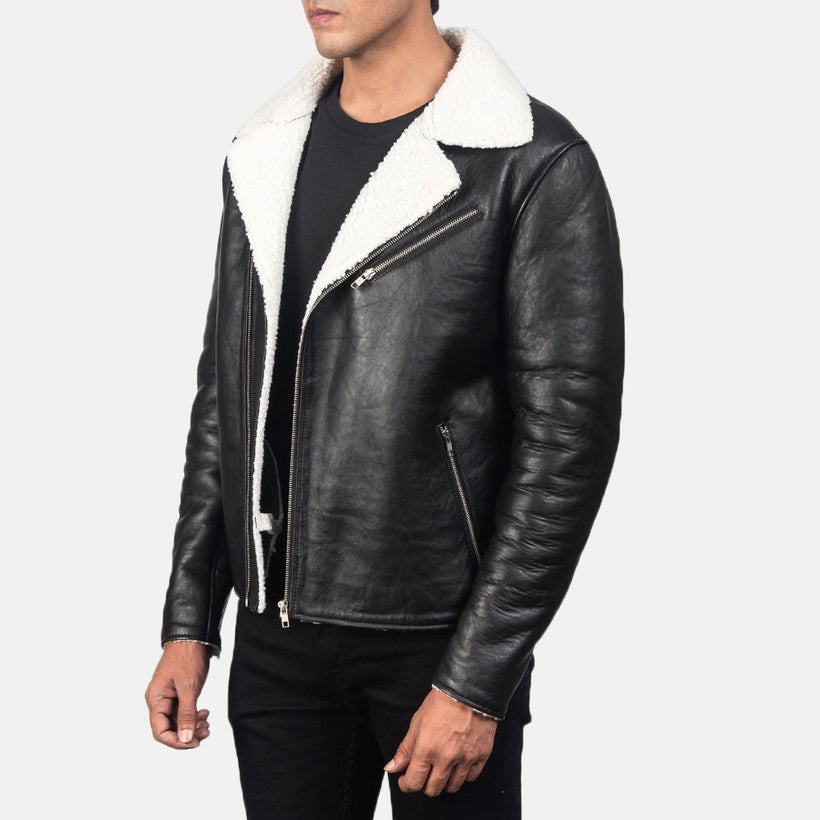 Alberto White Shearling Чорна Шкіряна куртка чоловіча