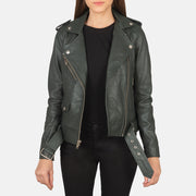 
Alison Оливковий Шкіряна косуха для Жінок in Green Sheepskin Leather - Вигляд спереду та приталений силует | Купити в офіційному онлайн-магазині