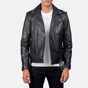 
Allaric Alley Black Leather Biker Jacket in Black Cowhide Leather - Вигляд спереду та приталений силует | Купити в офіційному онлайн-магазині