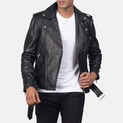 
Крупний план деталей of Notch & Zipper & Waist belt Hardware on Allaric Alley Black Leather Biker Jacket
