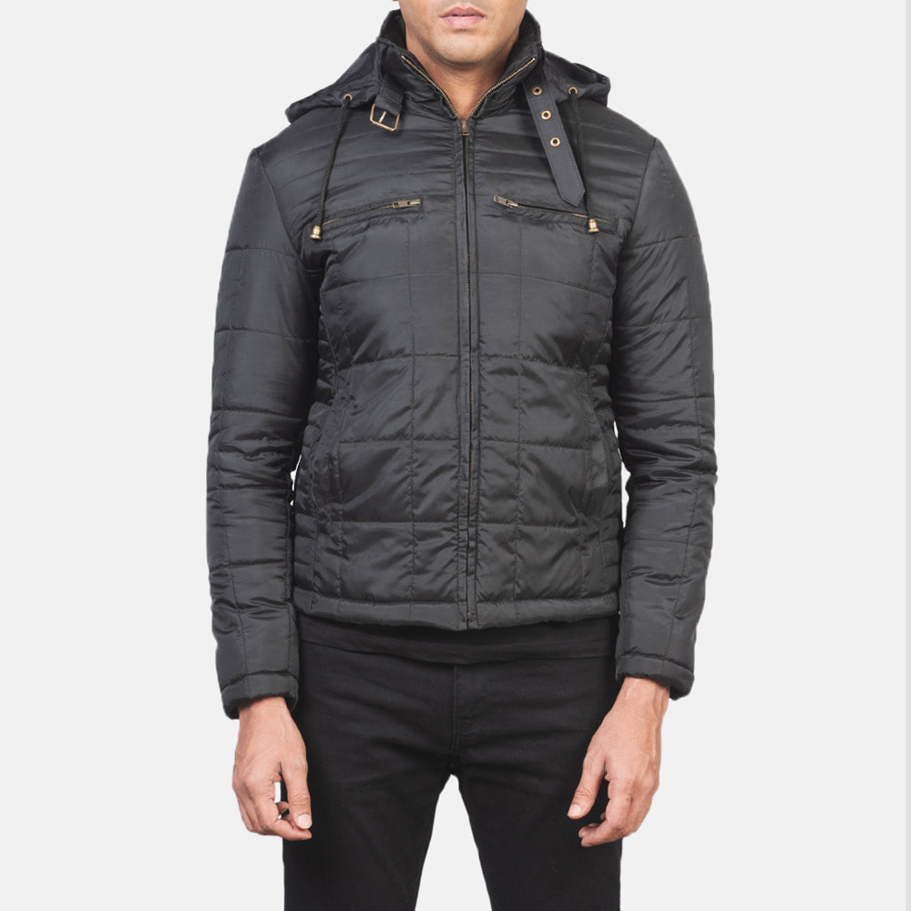 
Крупний план деталей of High neck with Belt & Zipper Hardware on Alps Quilted Black Windbreaker Jacket