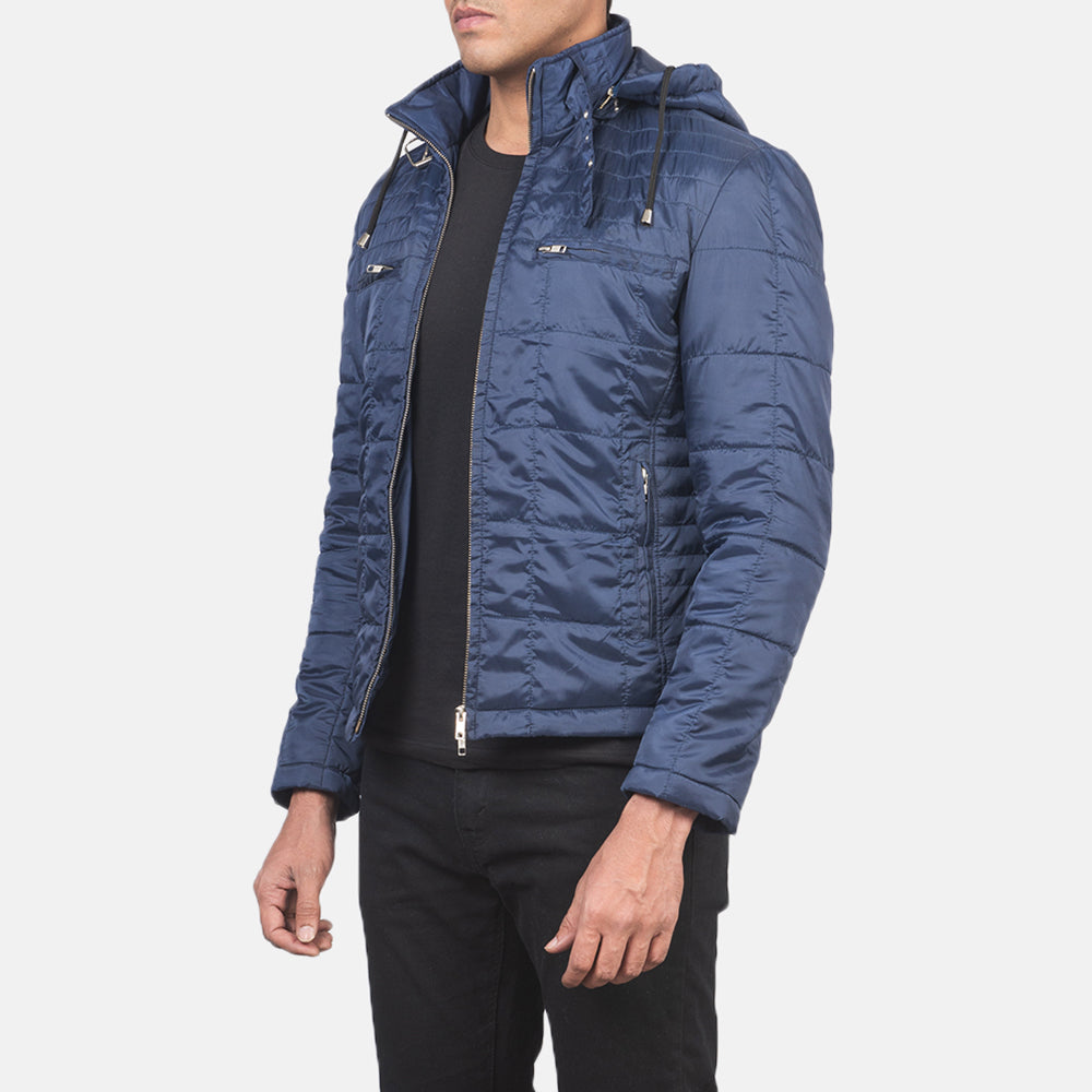 
Blue Nylon Winter Jacket - Вигляд ззаду з ідеальною посадкою по плечах та рівним подолом