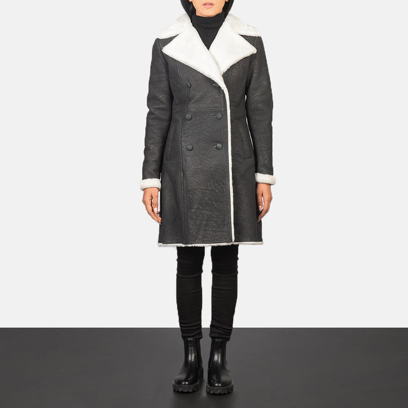 Amie Чорна Double-Breasted Shearling Coat жіноча