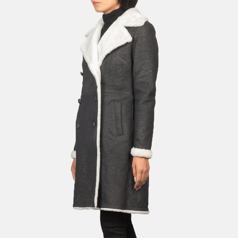 Amie Чорна Double-Breasted Shearling Coat жіноча