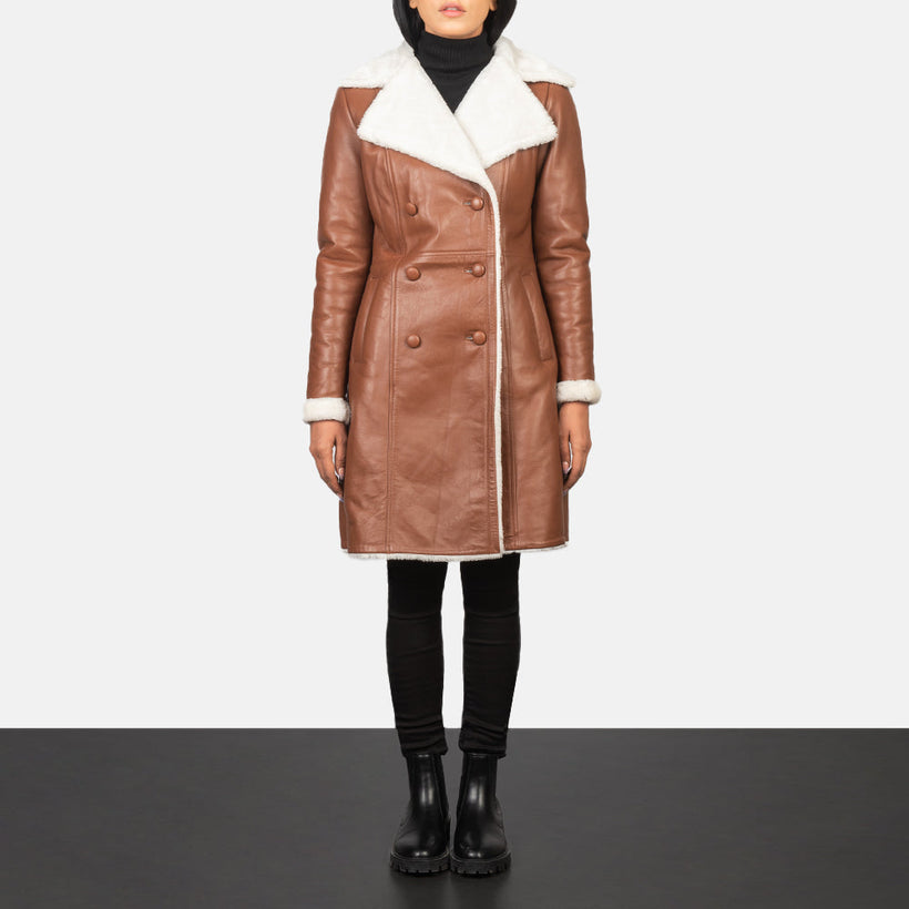 Amie Коричнева Double-Breasted Shearling Coat жіноча