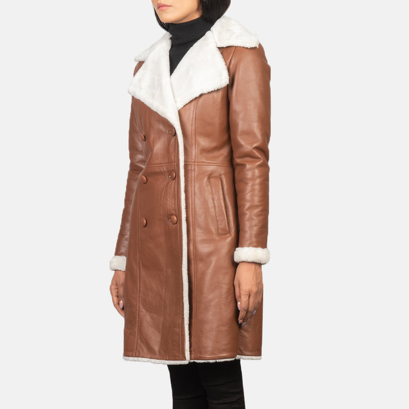 Amie Коричнева Double-Breasted Shearling Coat жіноча
