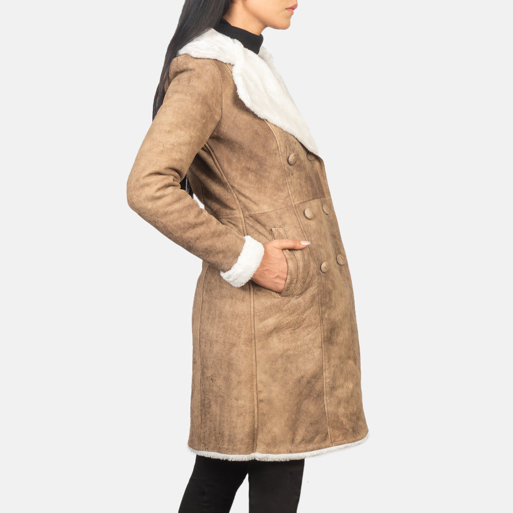 
Distressed Brown Sheepskin Snuffed Aviator Jacket - Вигляд ззаду з ідеальною посадкою по плечах та рівним подолом