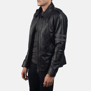Black Cowhide Leather Biker Jacket - Back View Showing Tailored Shoulder Fit &amp; Clean Hemline