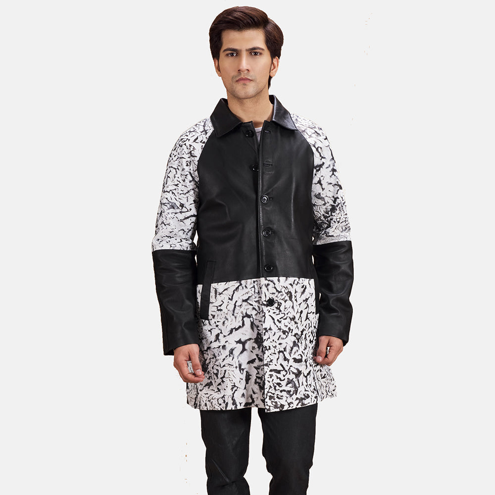 
Artistry Чорний Dye Шкіряне пальто для Чоловіків in Black & White Sheepskin Dip &Amp; Dye - Вигляд спереду та приталений силует | Купити в офіційному онлайн-магазині
