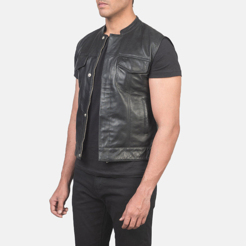 Atlas Moto Чорна Leather Vest чоловіча
