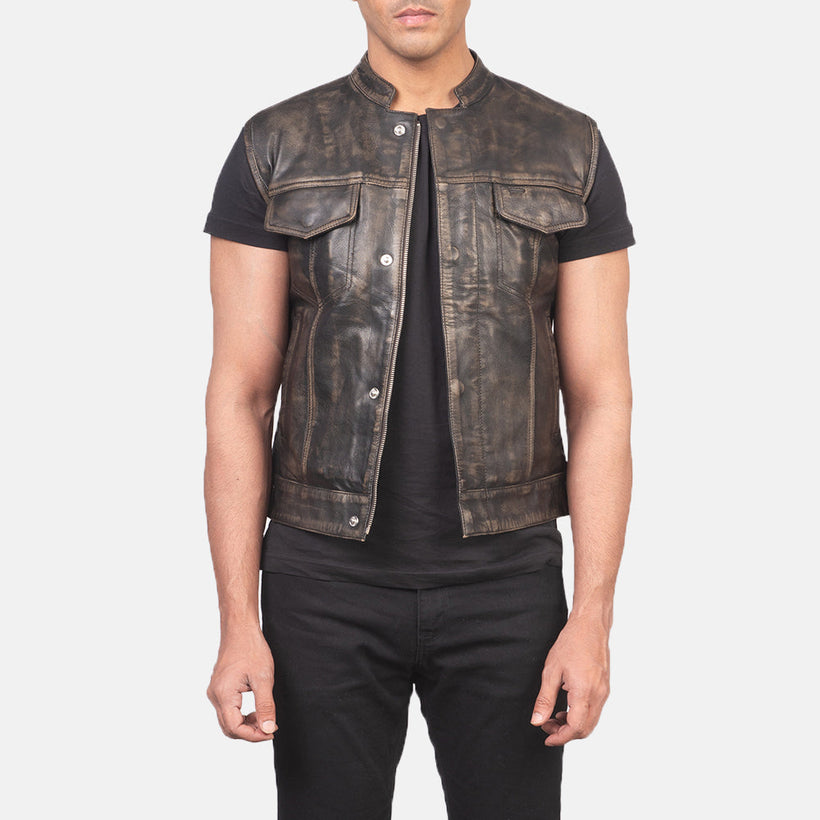 Atlas Moto Distressed Коричнева Leather Vest чоловіча