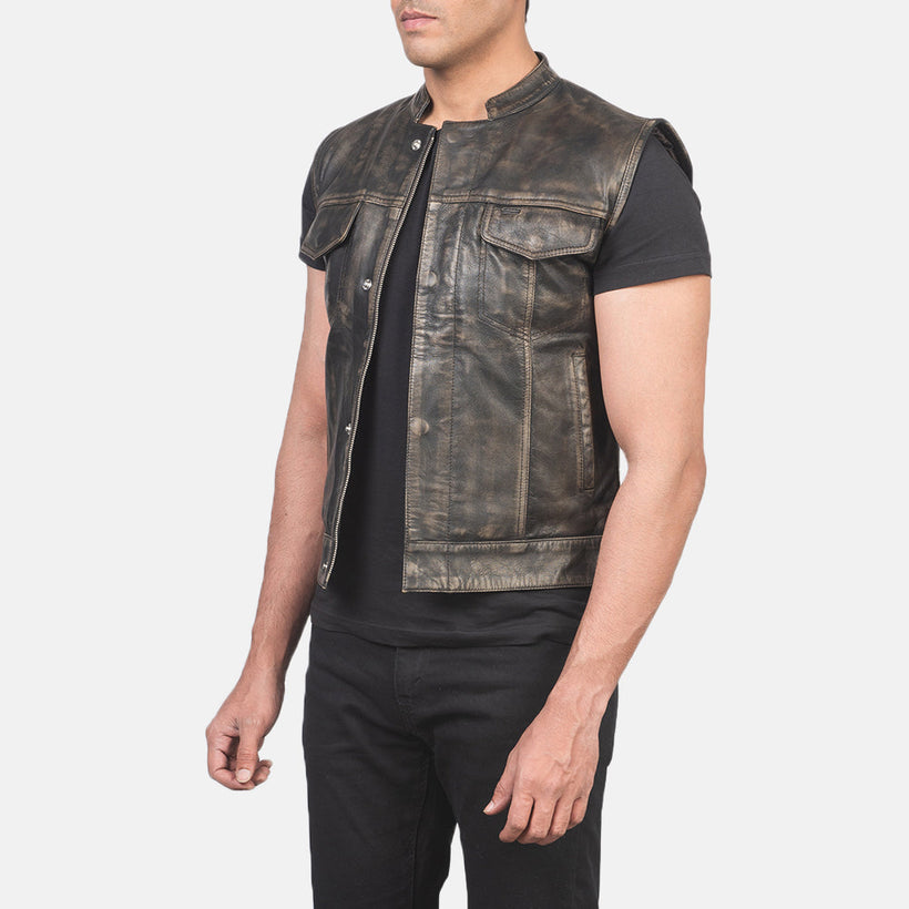 Atlas Moto Distressed Коричнева Leather Vest чоловіча